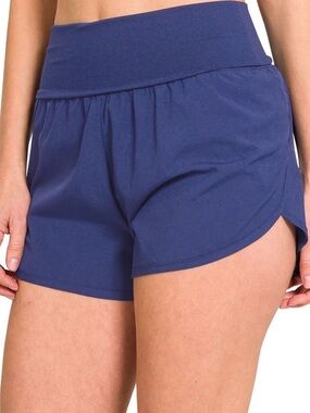Zenana navy athletic shorts lined fold over waist small medium large extra large